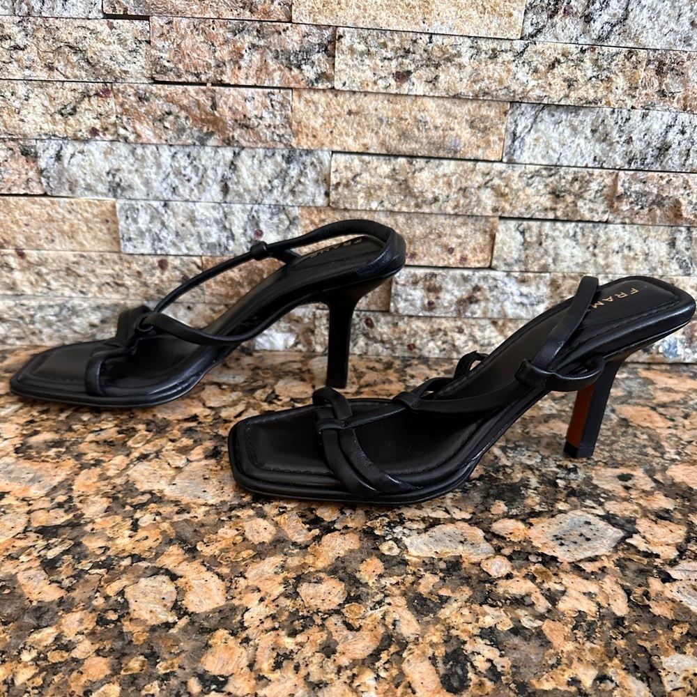 FRAME Shoes Womens T-Strap Black Leather Heels - Picture 4 of 8